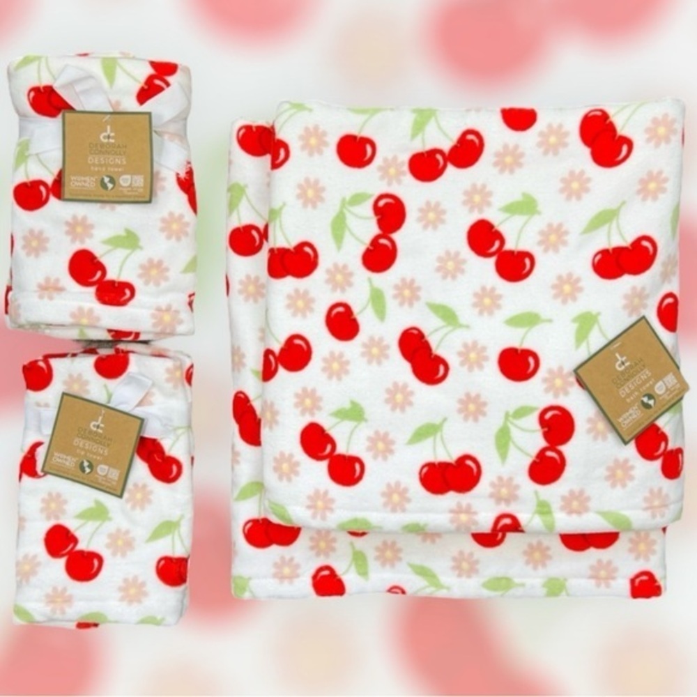 Deborah Connolly - ‘’Cherries’ bath towel set. NWT